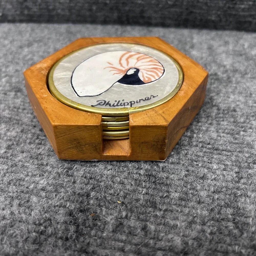 Vintage Capiz Shell Coasters Set of 6 Hand Painted Seashells Philippines